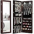 Giantex Jewelry Armoire Wall Door Mounted, Lockable Jewelry Cabinet with 42.5'' Full Length Mirror, 2 LEDs Jewelry Organizer Box with 2 Drawers, Mirror with Jewelry Storage (Espresso)