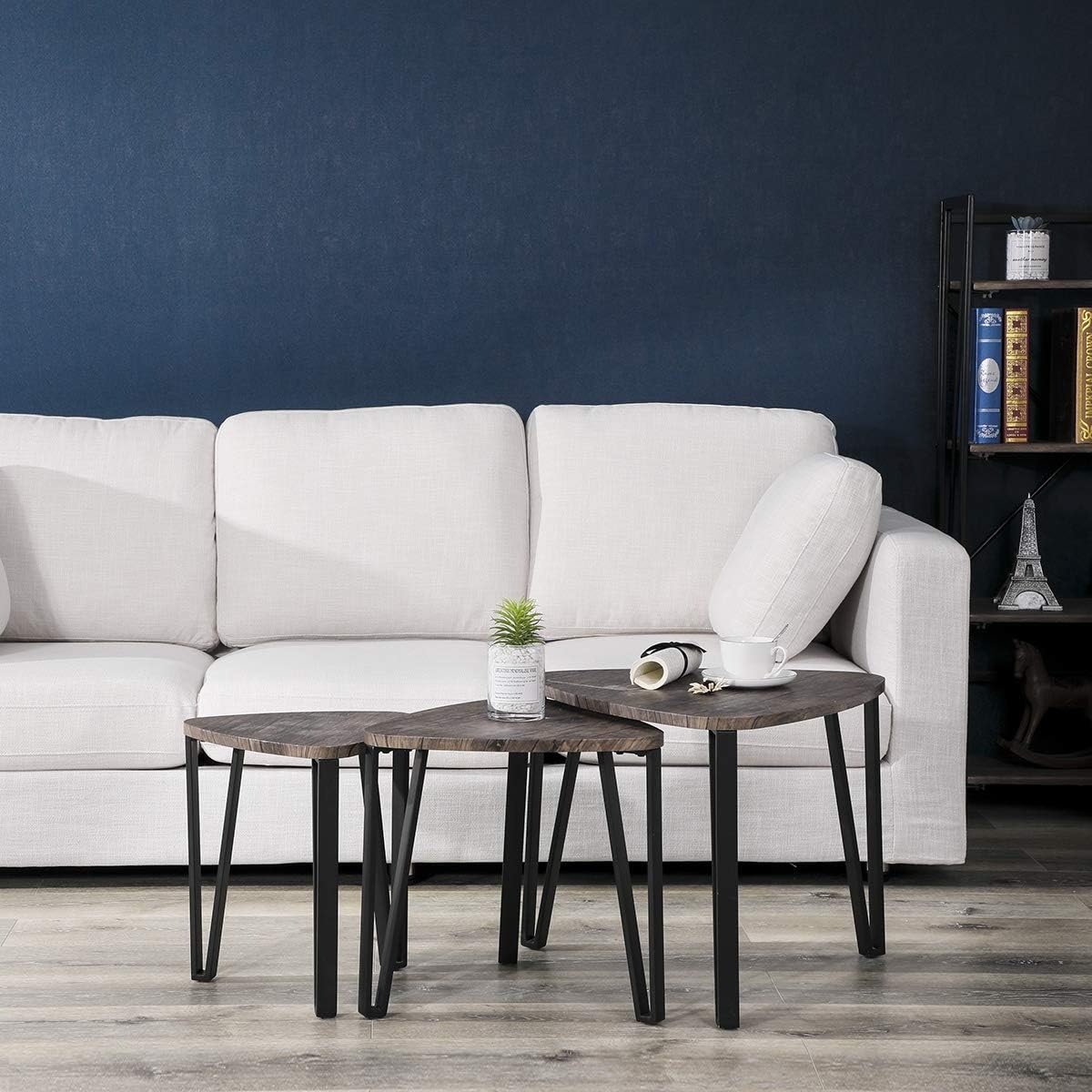 Industrial Nesting-Tables Living Room Coffee Table Sets of 3 Stacking End Side Tables Nightstands Vintage Night Tables for Bedroom Home Office Telepho: Home & Kitchen