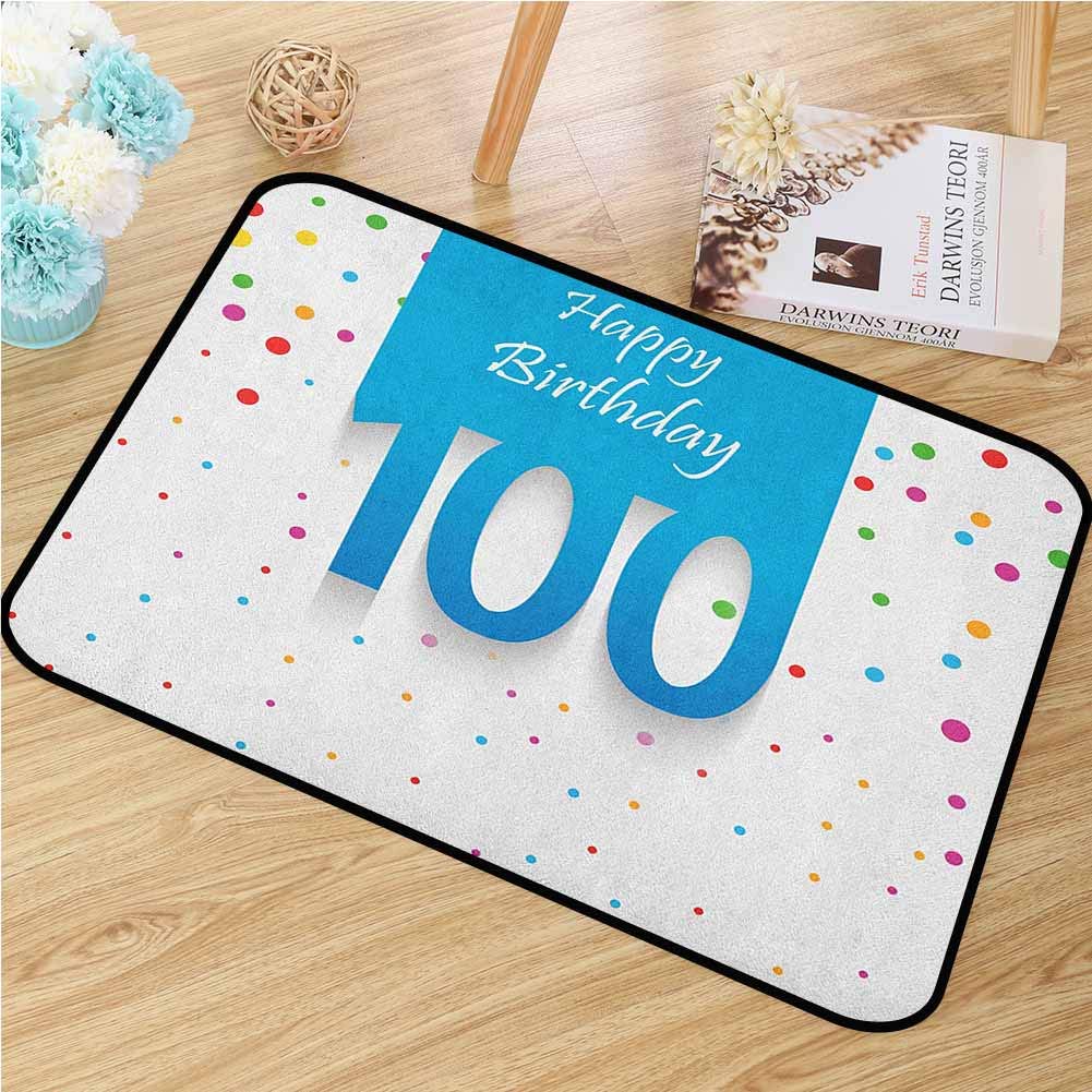 GUUVOR 100th Birthday Front Door mat Carpet Birthday Party Wish for 100 Years Old with Colorful Dots