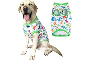 PRIPRE Dog Sleeveless T Shirt Colorful Dinosaur Prints Dog Vest Shirt Soft Stretchy Summer Clothes for Large Dog Boys Girls Shirt (Large,Dinosaur)
