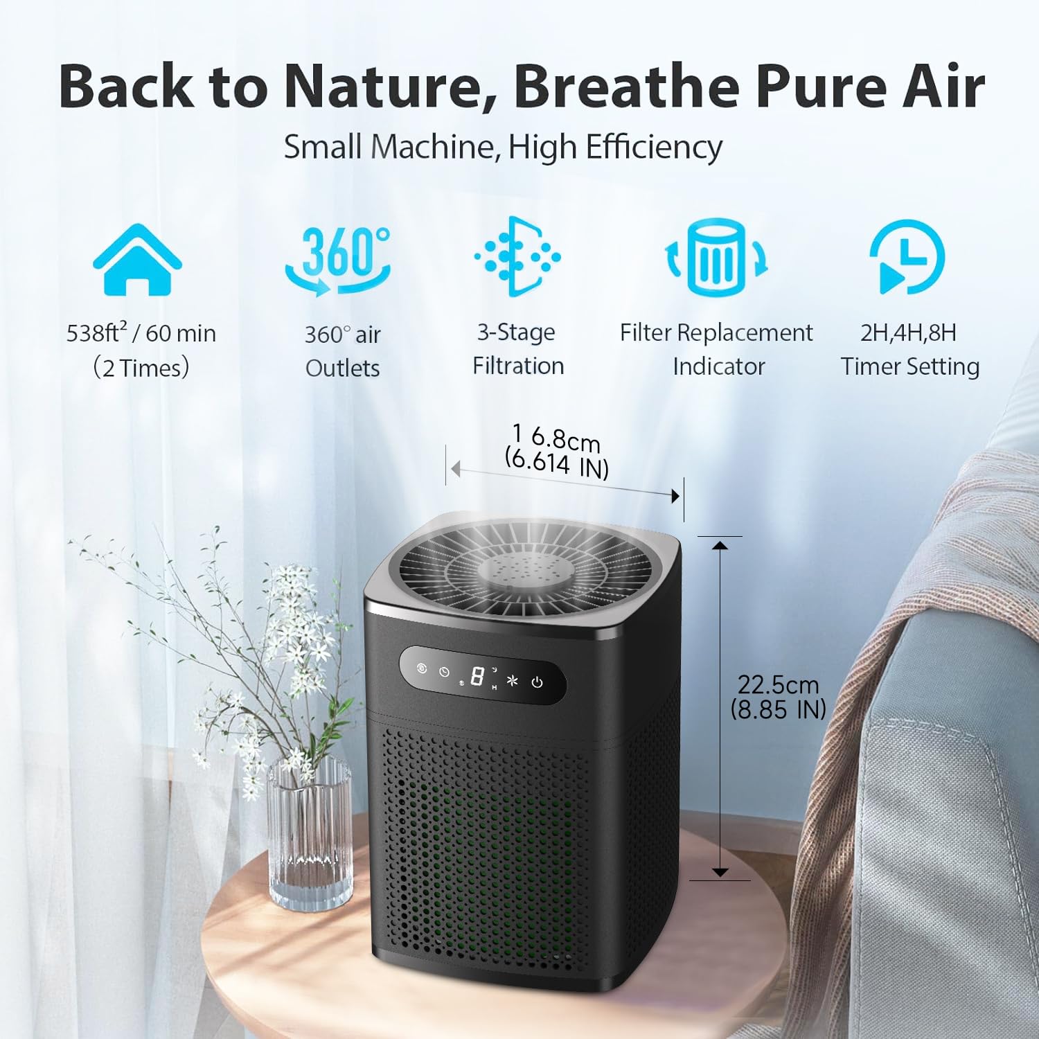 Air Purifiers for Bedroom, HEPA Covers Up to 302 sq.ft Room, 24db Sleep Model, Night Lighting, 3 Timers, with Aromatherapy for Bedroom, Dorm Room, Apartment, Kitchen-HY1800 (Light-Black)