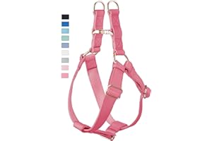 AAUFILUX Soft Leather No Pull Dog Harness - Adjustable Step in Dog Harness with Rose Gold Heavy Duty Metal Buckle, Freedom Nylon Dog Halter Vests for Small Medium Large Dogs Easy Walking Training M, Dark Pink
