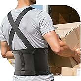 Work Back Brace for Men & Women, Adjustable Lower Back Support Belt with Suspenders for Back Pain Relief, Moving Construction Warehouse Heavy Lifting Safety & Protection (Black, XX-Large)