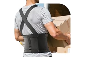 SOLOEVER Work Back Brace for Men & Women, Adjustable Lower Back Support Belt with Suspenders for Back Pain Relief, Moving Construction Warehouse Heavy Lifting Safety & Protection (Black, Large)