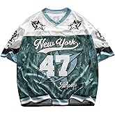 BEAUDRM Men's Y2k Camo Tees Graphic Football Jersey Shirt Short Sleeve V Neck Summer T Shirt Tops Streetwear