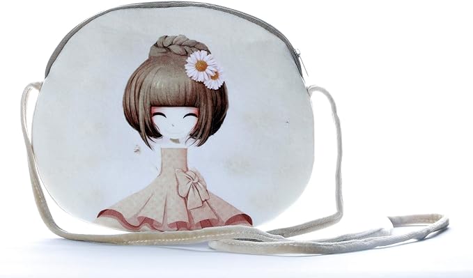 HC Toys LLP | Princesses Soft Cute Cartoon Printed Canvas Material Sling Bags for Baby Girls Kids Casual Purse (Age 1 to 8 Years) | Brown