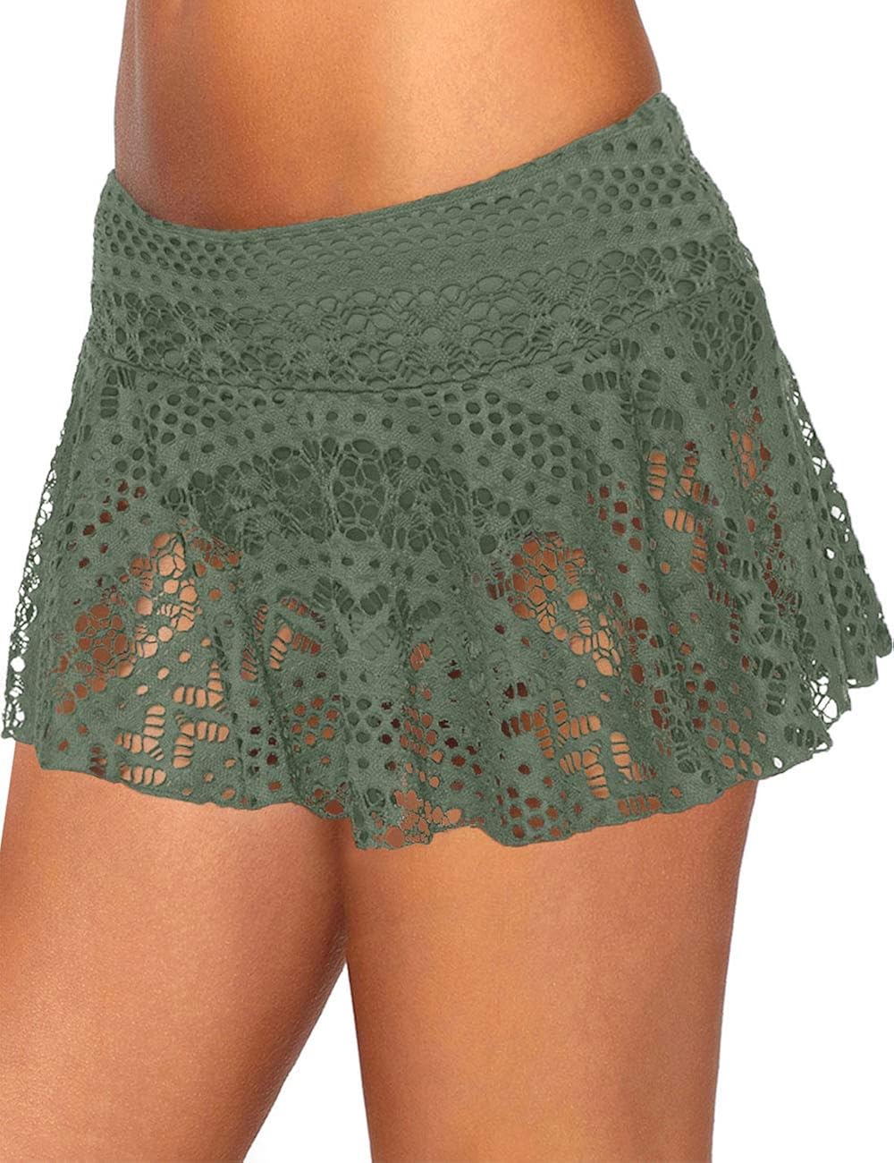XAKALAKA Women Crochet Lace Bikini Bottom Swim Skirt Solid