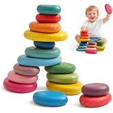 OESSUF Extra-Large Stacking Rocks for Toddlers 1-3, 16 PCS Wooden Montessori Toys, Safe Smooth Jumbo Balancing Stones for Open-Ended Sensory Play, STEM Building Blocks for Boys &amp; Girls