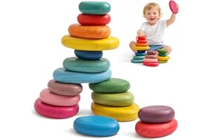 OESSUF Extra-Large Stacking Rocks for Toddlers 1-3, 16 PCS Wooden Montessori Toys, Safe Smooth Jumbo Balancing Stones for Open-Ended Sensory Play, STEM Building Blocks for Boys & Girls