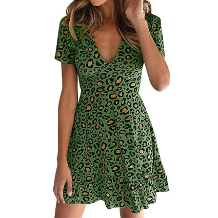 Hochwertiges und einzigartiges Damenkleid, Damenkleid mit Leopard-Minikleid und Wickelkleid - WUDUBE-Shop