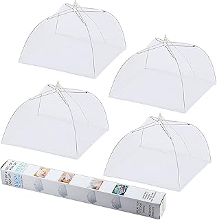 ipow Update Mesh-Material 4 Pack Fliegenhaube 41x41cm Großer Taschenschirm Lebensmittel Abdeckung Zelt vor Insekten schützen, Faltbar (Weiß)