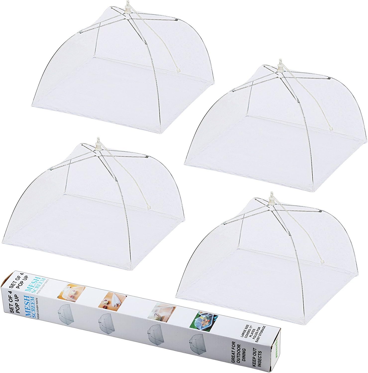 ipow Update Mesh-Material 4 Pack Fliegenhaube 41x41cm Großer Taschenschirm Lebensmittel Abdeckung Zelt vor Insekten schützen, Faltbar (Weiß)