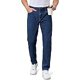 Cotrasen Men's Jeans Regular Fit Stretch Denim Pants Straight Classic Casual Pants