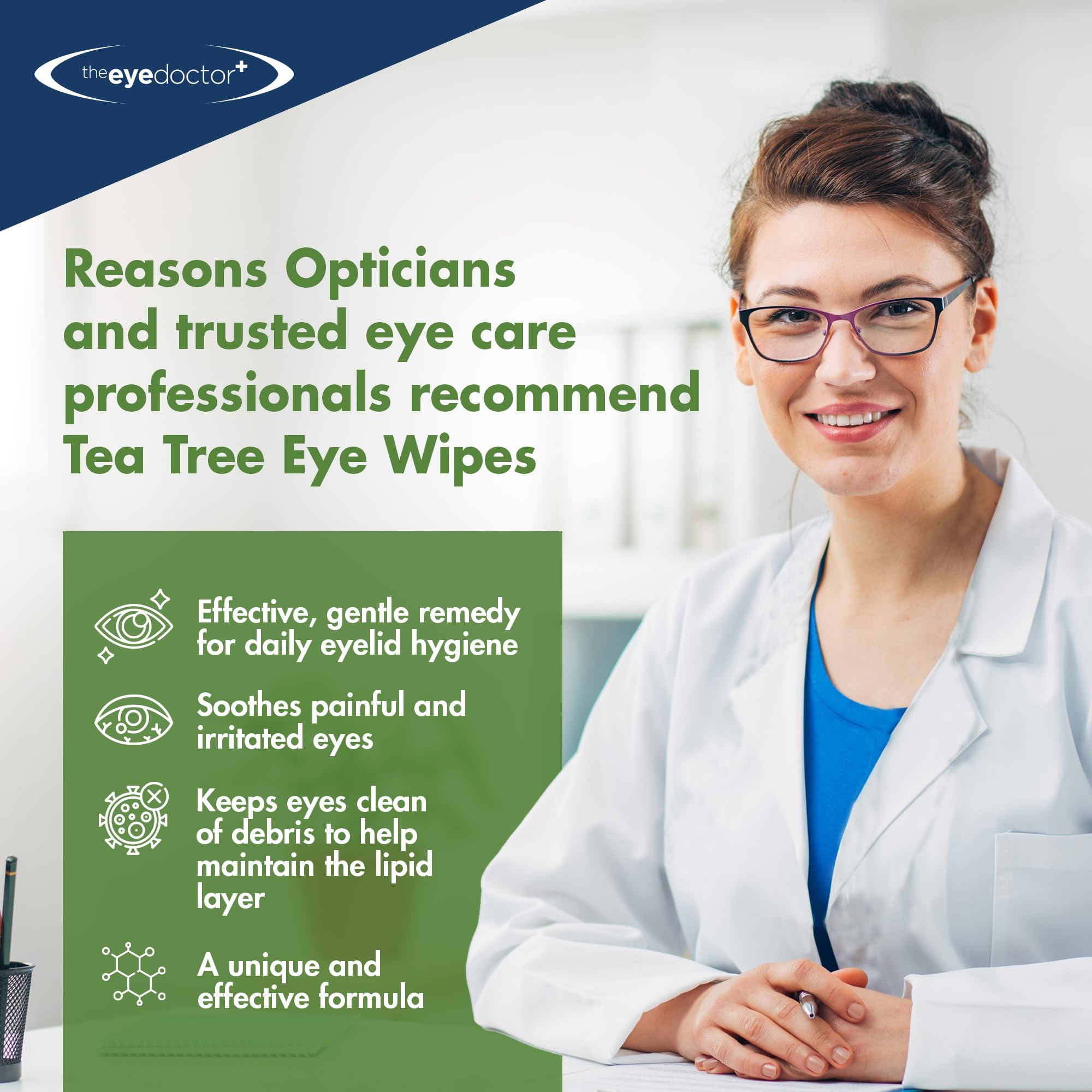 The Eye Doctor Tea Tree Eyelid Wipes - 40x Cleansing Lid Wipes Suitable for Dry Eye Blepharitis MGD & Demodex - Tea Tree, Coconut & Argan Oil