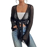 Floerns Women's Summer Bell Long Sleeve Tie Front Knitted Lightweight Cardigan Sweater