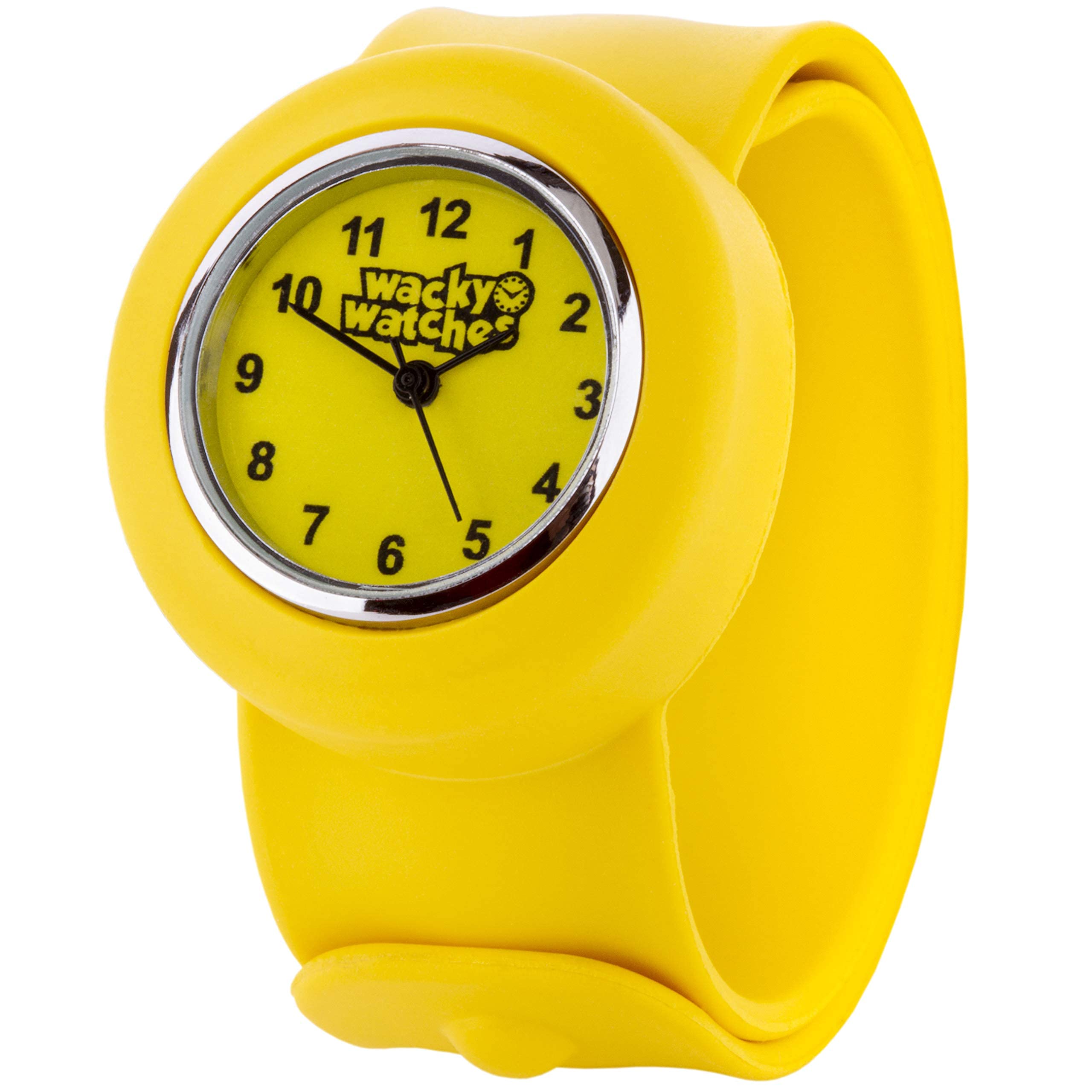 Wacky Watches Popwatch Yellow Colour Slapwatch Fast Fit Kids Childrens Silicone Watch Band Learn to Tell The Time Unisex Instant Fit Any Size