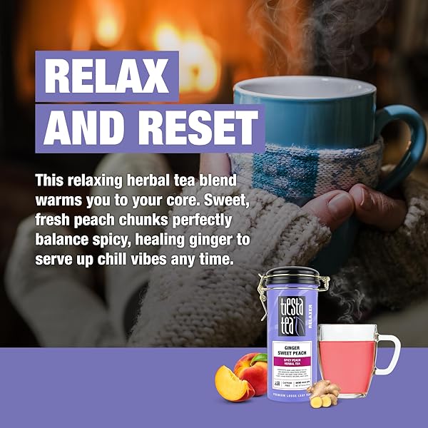 TIESTA TEA – GINGER SWEET PEACH | LOOSE LEAF | SPICY PEACH HERBAL TEA | TRANQUILITY NON-CAFFEINATED BLEND | BULK HIBISCUS LEAVES WITH CANE SUGAR | BREWS UP TO 50 CUPS | 6 OUNCE REFILLABLE TIN