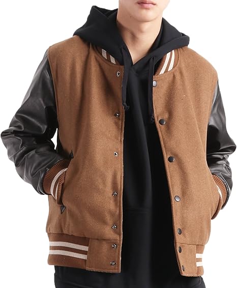 Amazon ファストカラーズ Fastcolors メルトンウール 袖 フェイク レザー 切替 スタジャン ジャケット レザー スタジアムジャンパー メンズ Xl キャメル コート ジャケット 通販