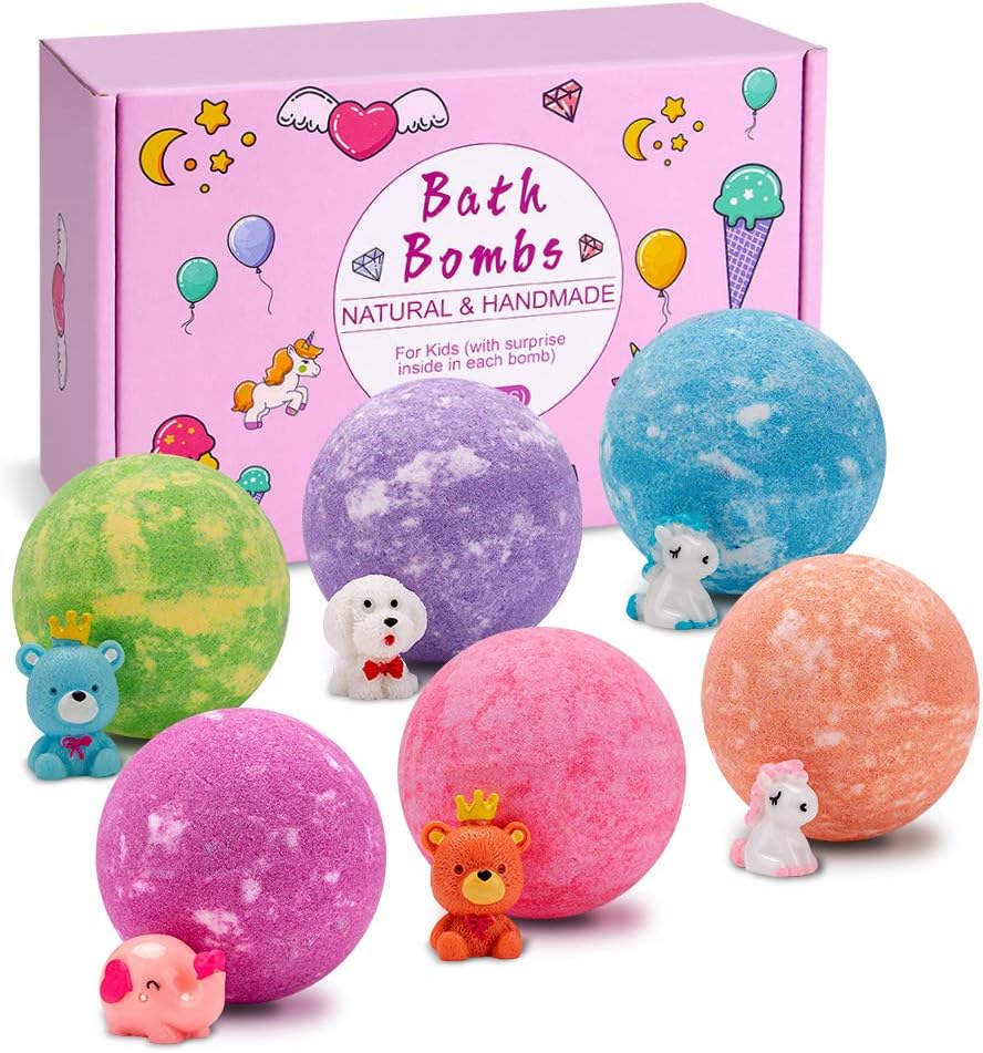 Sanyi Bath Bombs with Toys for Kids, Gentle Safe Bath Fizzies as Special Gifts for Birthday Christmas Valentines Day Easter Parties