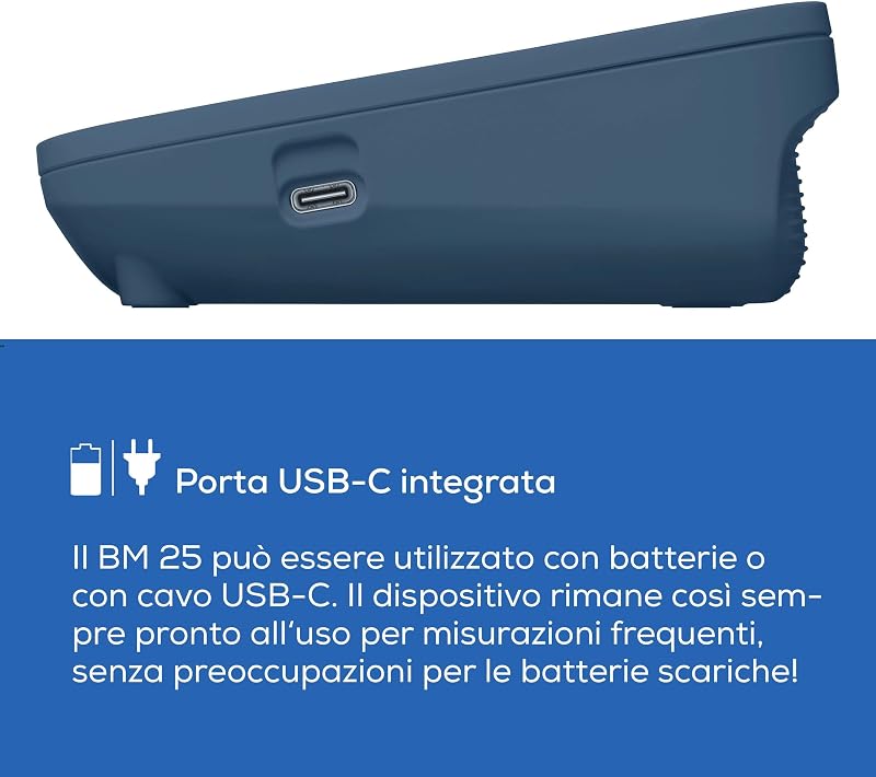 BM 25 misuratore di pressione da braccio, funzionamento semplice con un pulsante, misurazione precisa, rilevamento aritmie, porta USB-C, polsino 22-42 cm, trasferimento dati a Apple Health
