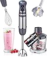 Mueller Austria Hand Blender, Smart Stick 800W, 12 Speed and Turbo Mode, 3-in-1, Titanium Steel Blades, Comfygrip Handle, with Whisk, Chopper/Grinder Bowl and Beaker/Measuring Cup