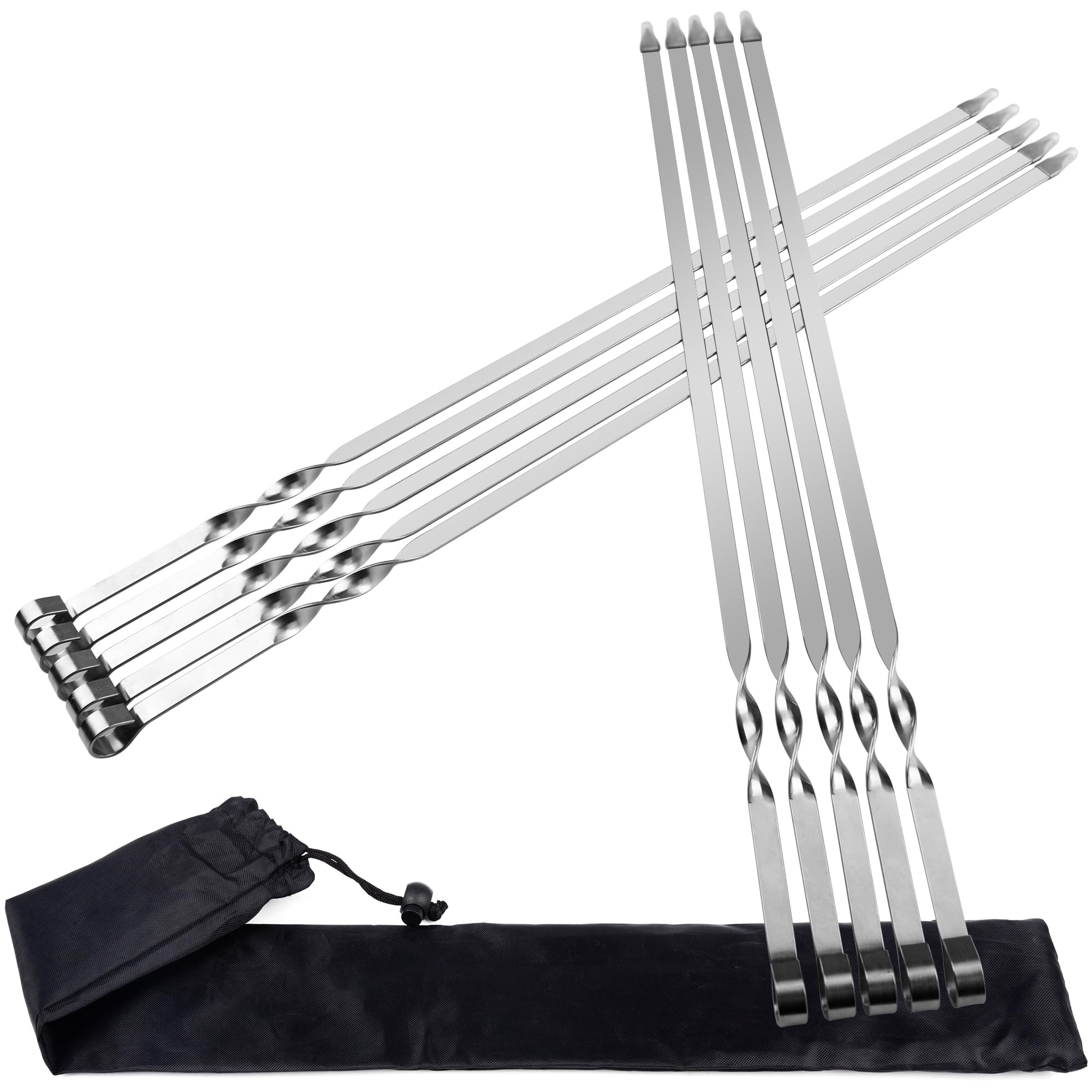 KEYIDO 55 cm Stainless Steel Kebab Skewers, 10 Pack Extra Long Flat Metal BBQ Barbecue skewers, Reusable Grilling Skewers with Portable Storage Bag (21.7 inch)