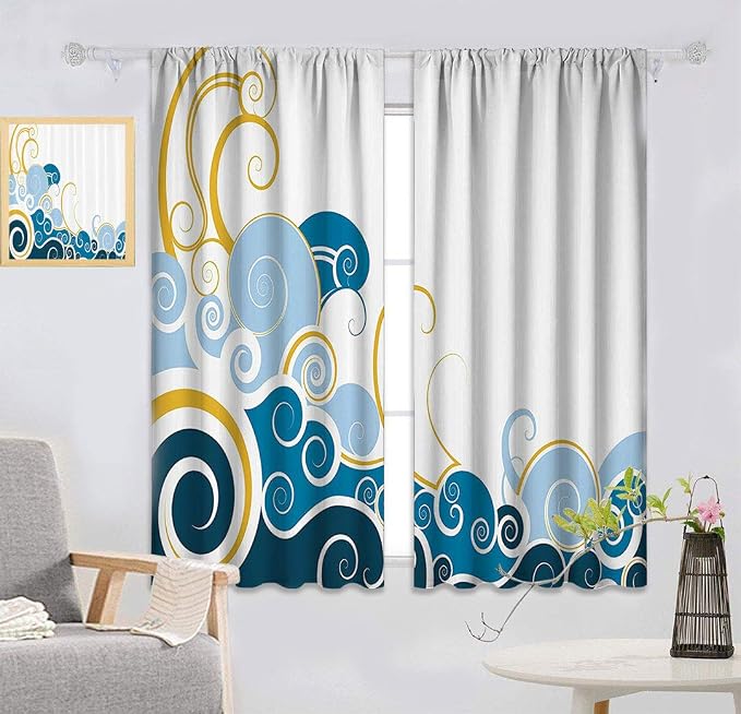 Amazon.com: Hrptdid Aqua Blackout Curtains Spiral Swirled Ocean Waves