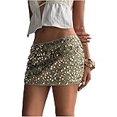 SOLY HUX Women's Sparkly Sequin Mini Skirt Low Rise Bodycon Party Club Going Out Skirts with Shorts Underneath