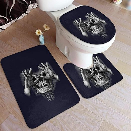 Amazon Com Vbcdgfg Bathroom Rugs Sets 3 Piece Death Wish Funny Skull Skeleton Bathroom Rugs Mats Set 3 Pieces Bath Rugs For Bathroom Washable U Shaped Contour Rug Mat And Lid Cover Home