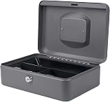 Pavo Premium 10-Inch Metal Cash Box with 2 Keys and Removable Tray Dark Grey view 3