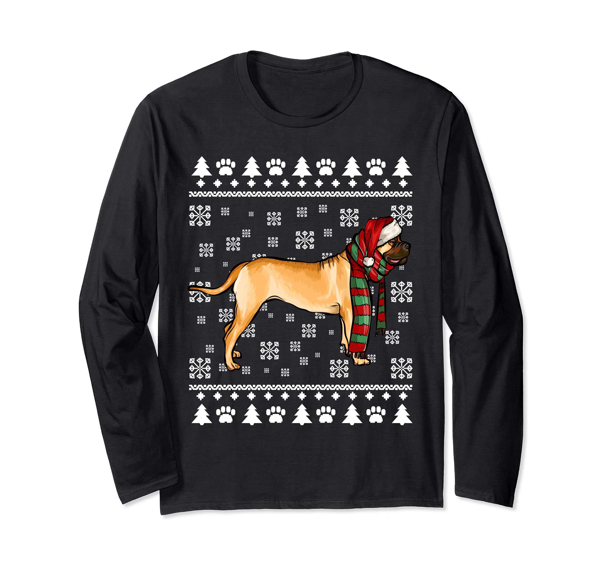 Bullmastiff Dog Santa Hat Xmas Ugly Christmas Long Sleeve T-Shirt
