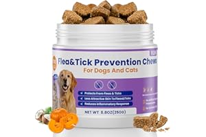 VUN Dog Flea and Tick Treatment Chewable,Natural Oral Flea Treatment for Cats,Relieve Itching& Biting,Flea Tick Prevention for Dogs Chews Supplement for Skin&Coat, Small Large Dog,100 Counts