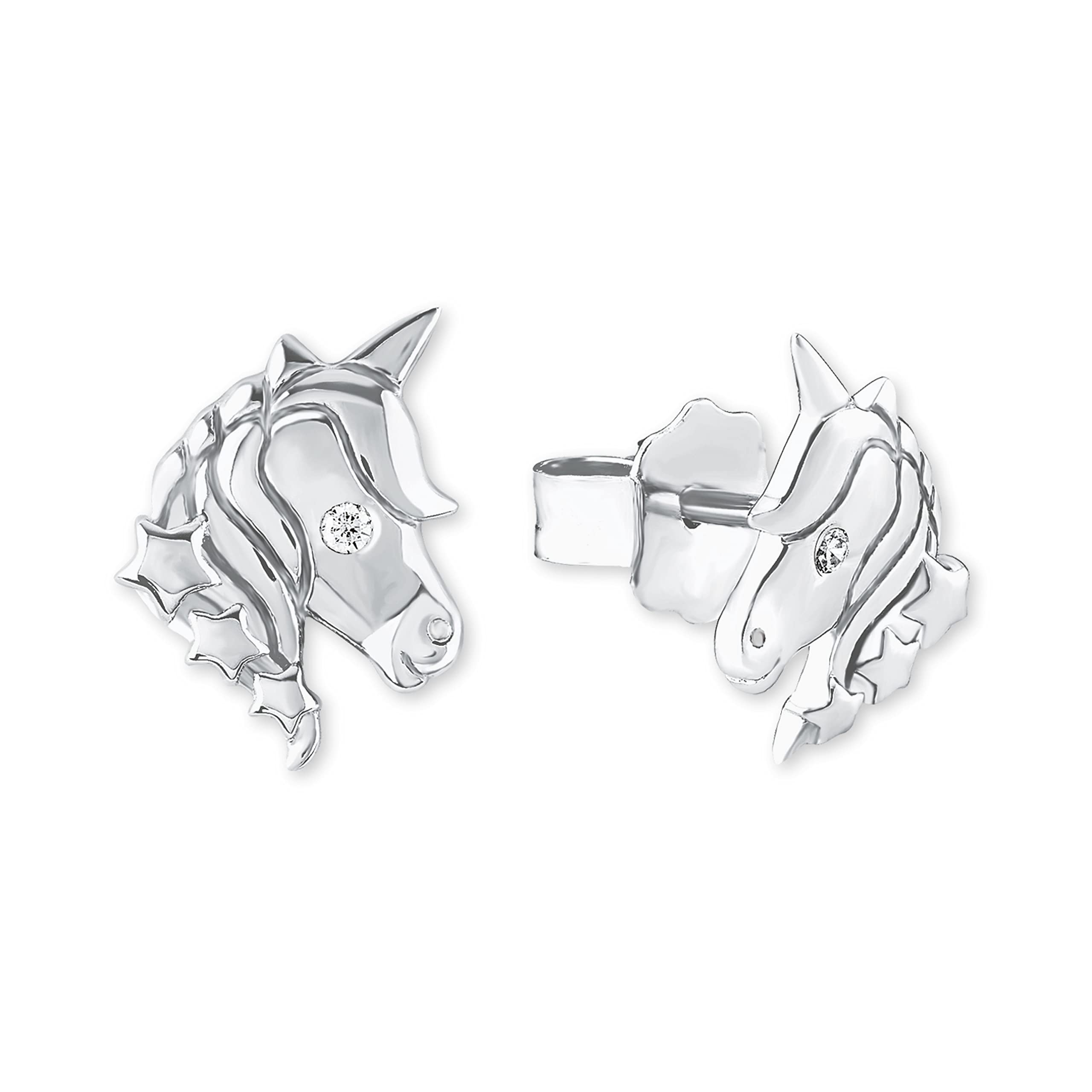 s.Oliver Stud earrings Ear jewelry, with Zirconia synth., 0,9 cm, Silver, Unicorn, Comes in jewelry gift box, 2018519