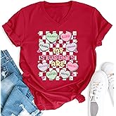 SWTJIC Teacher Valentines Day Shirt V Neck Candy Heart Shirts Valentine Gifts Short Sleeve Tee Tops