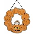 Peanuts Snoopy Jack-O-Lantern Halloween Wreath Hanging Wood Wall Decor - Fun Snoopy Halloween Sign for Home
