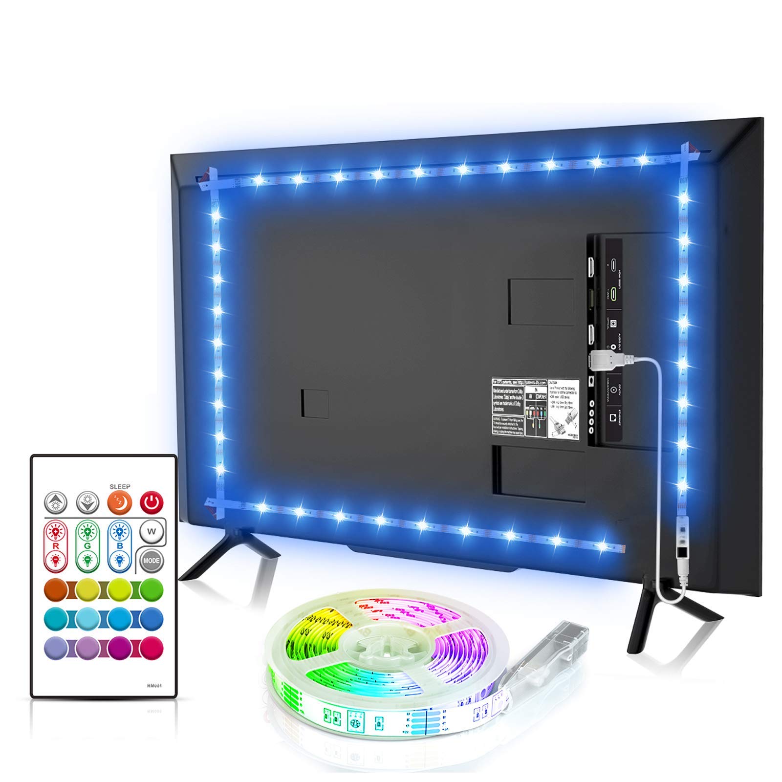 Bason LED TV Backlight, 13.09 ft/399 cm USB LED Strip RGB, DIY 4096 Colours LED Strip with 24 Button Remote Control, LED Lighting for 60-70 Inch TV/Wall Mount Cinema Decoration