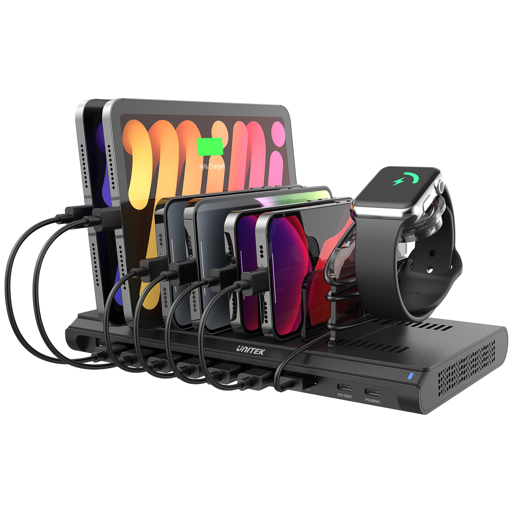 Photo 1 of Unitek iPad Charging Station for Multiple Devices, 120W USB Charger Station Organizer with QC 3.0 & PD 60W/18W, 10 Port Fast Charging Dock for iPhone, Kindle, Tablet, Laptop and More