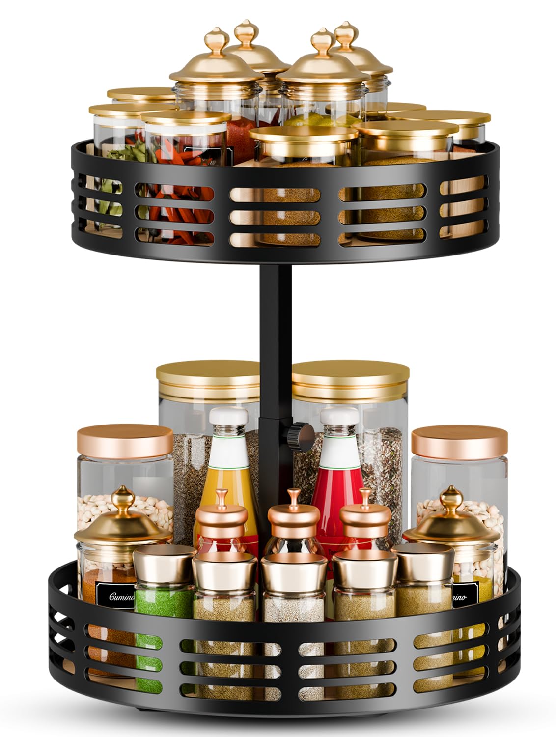 Photo 1 of **NEEDS NEW HARDWARE**Lazy Susan Organizer,4 Adjustable Heights Lazy Susan Turntable for Cabinet,2-Tier Snack Organizer for Pantry Shelf,Rotating Spice Rack,Wood Condiment Seasoning Organizer for Spices, Makeup,Snack