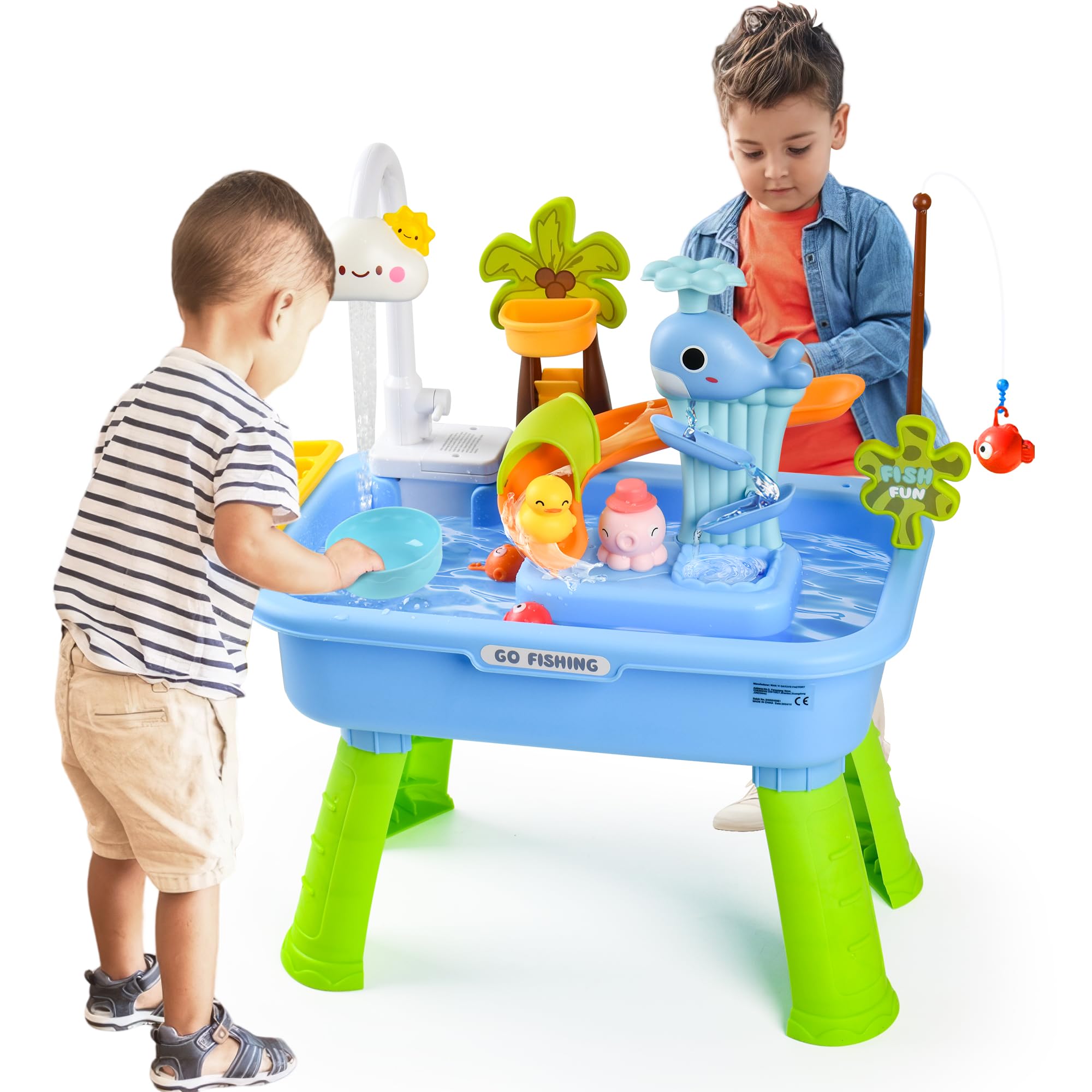 Photo 1 of 2026 Upgraded Toddler Sand Water Table Toy with Electric Water Pump, Kids Sand Water with Faucet/Play Food Accessories/Fishing Toy, Kitchen Play Sink Toys for Girl Boy Age 3+ (Blue)