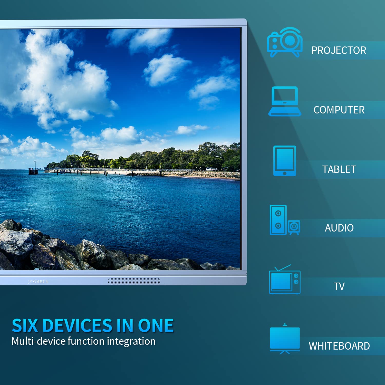 JYXOIHUB 55 Inch Interactive Whiteboard, Smart Board for Classroom & Conference, 4K HD Touch Screen, Android & Windows OS, White