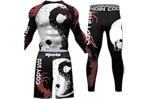 CODY LUNDIN Men's Compression Long-Sleeved Trousers Shorts Set Swim Surf Sun Protection Rash Guard Shirt