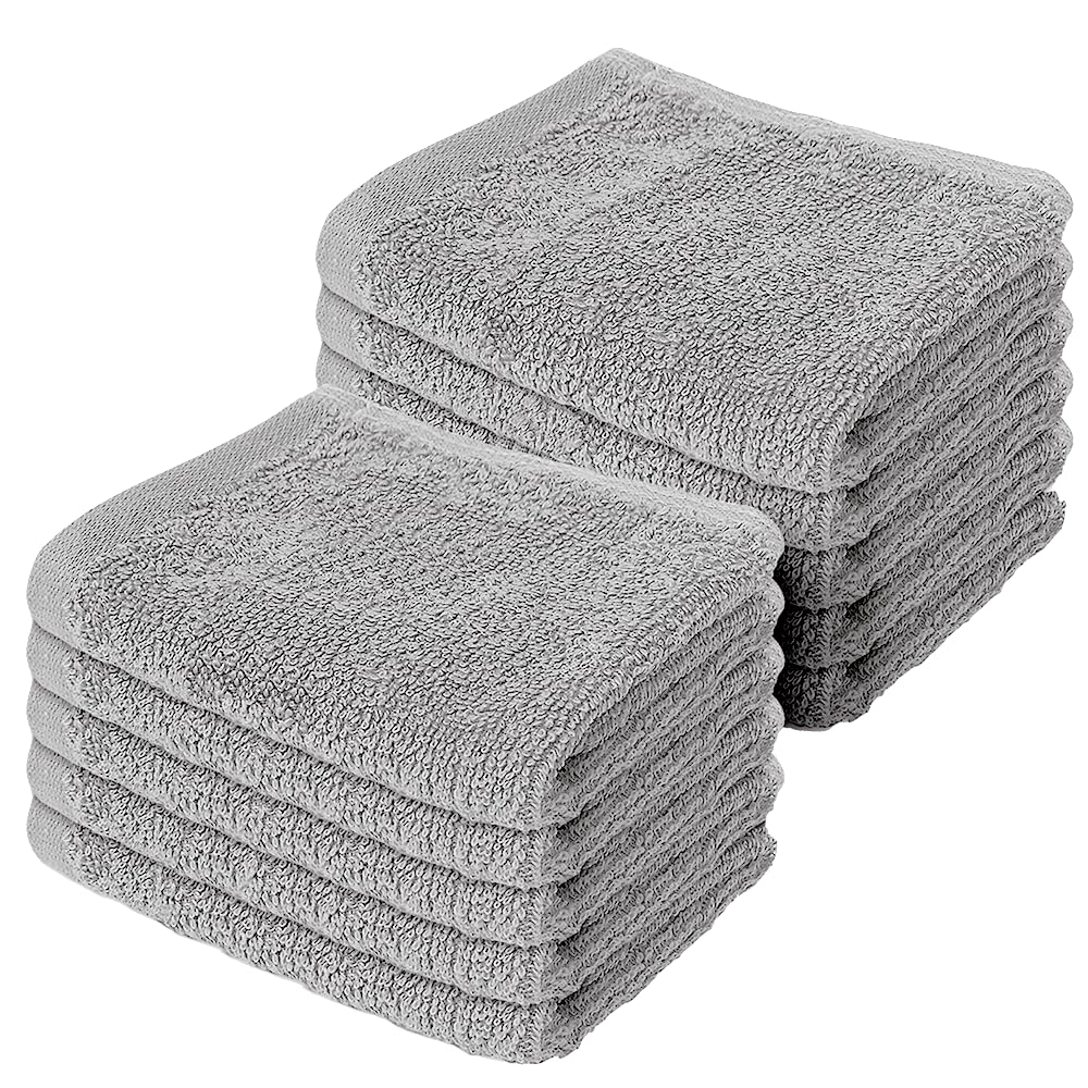 Makooz 10 Pc Face Flannels Pack - 500 GSM 100% Cotton Towel Set - Quick Dry and Absorbent Wash Cloth - Easy Drying Kitchen and Bath Flannel for Home Spa and Professional Use (Grey 30x30CM)