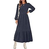 MEROKEETY Women's Fall Long Sleeve Maxi Dresses 2025 Casual Knit Crew Neck Tiered Flowy Pockets Dress