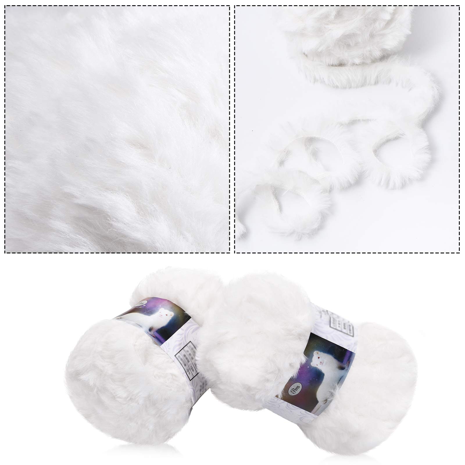 2 Pieces Soft Fur Yarn - Fuzzy, Fluffy Faux Fur Eyelash Yarn, Cream for Crochet, Knitting Projects - 30m/50g Each(White)