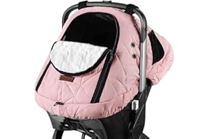 Car Seat Cover Baby Winter: Sprouterie Carseat Canopy for Babies Infant Cold Weather Shield with Zipper Peeping Window Warm and Cozy Waterproof Universal Fitted Pink for Girl Newborn