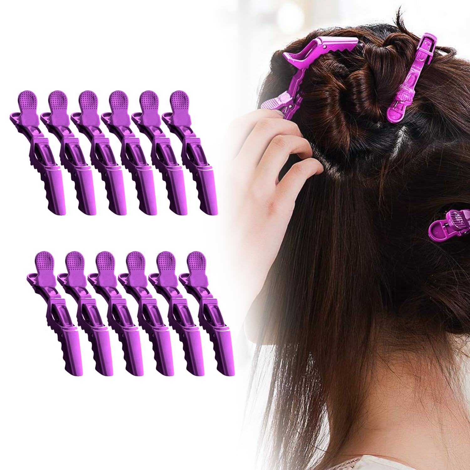 Velvet London | 12PCS Crocodile Clips Hair | Professional Hair Clips For Styling | Sectioning Crocodile Hair Clips For Women Girls | Alligator Clips Hair Sectioning Clips for Salon Home Use | (Purple)