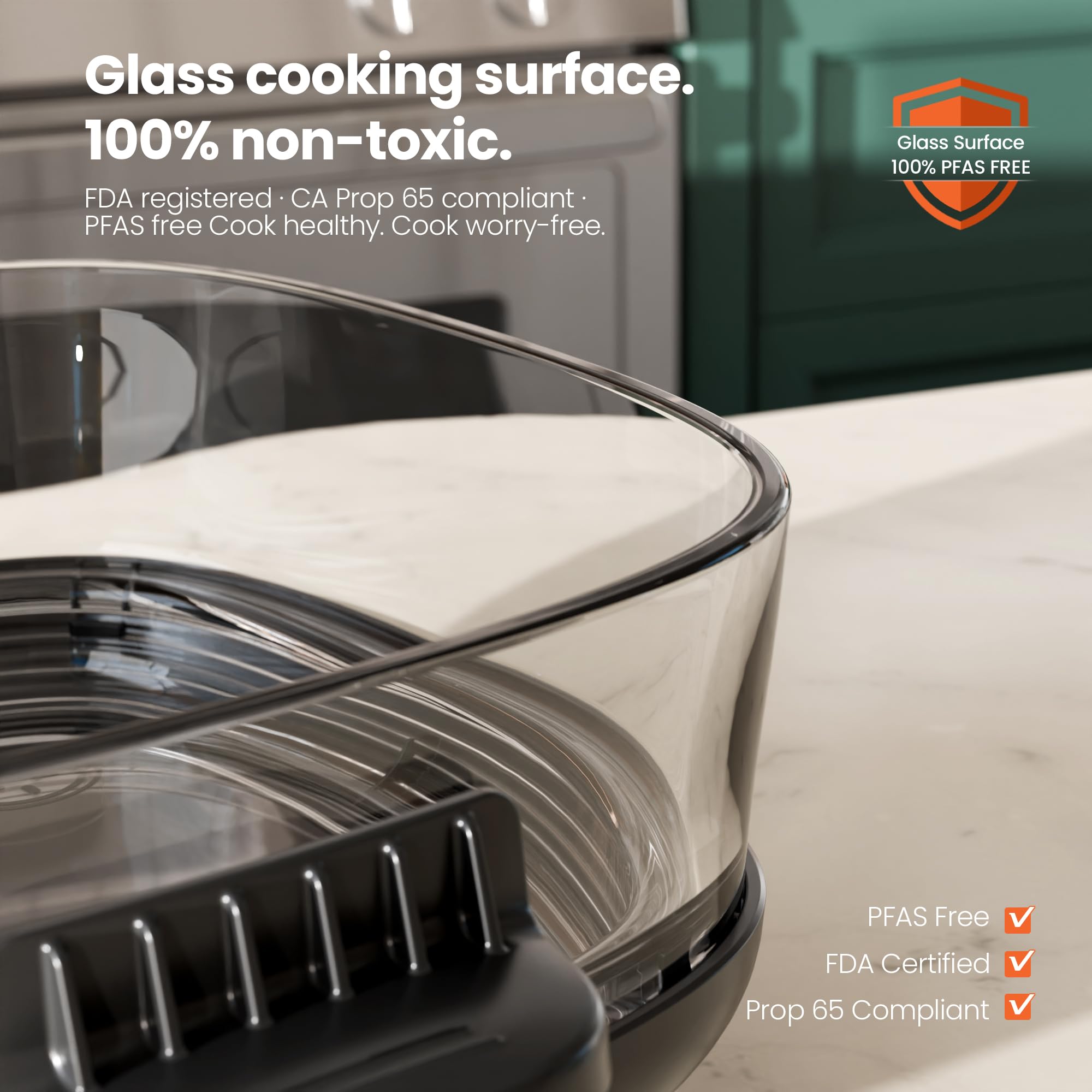 Kismile Freidora de aire de vidrio portátil 5 en 1, recipientes de vidrio dobles con tapas de 2.6QT y 4.7QT, 85% menos de aceite, horno freidora de aire inteligente compacto para asado profundo, crujiente, mantener caliente - Apto para congelador y lavavajillas