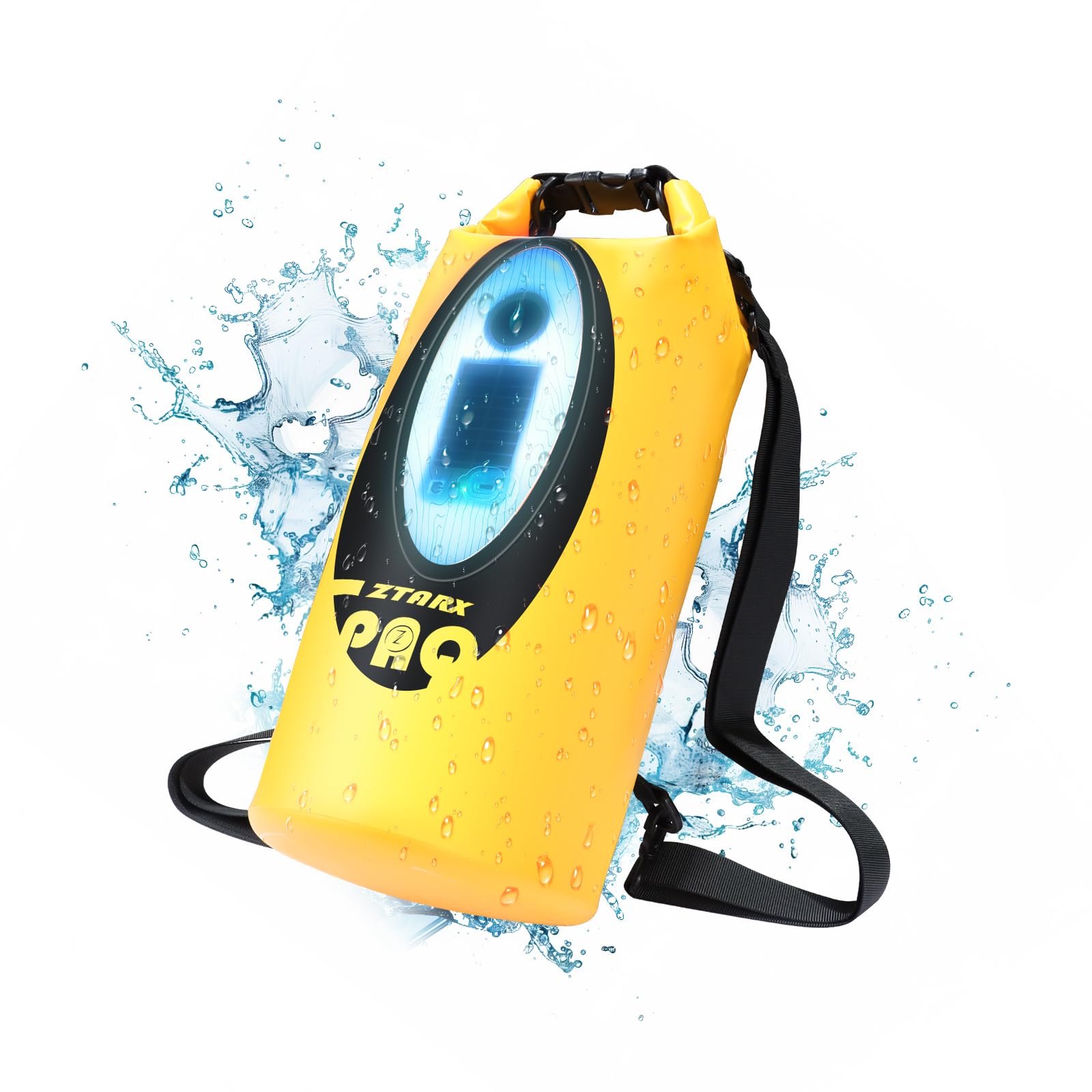 LexonElec ZTARX Waterproof Dry Bag, 10L Roll Top Dry Sack with Solar Charging & Bluetooth Speaker & LED Light, Floating Backpack Keep Things Dry for Kayaking, Climbing, Camping, Seaside - Yellow