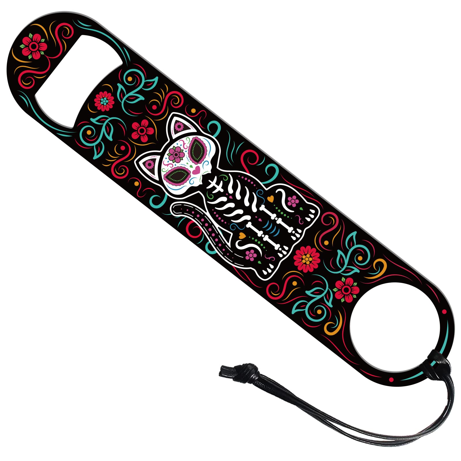 GLOBLELAND Cat Skeleton Bar Blade Bottle Opener - 178x38mm/7x1.5" Stainless Steel Bar Key for Bartender, Flat Bottle Opener for Home, Kitchen, Restaurant