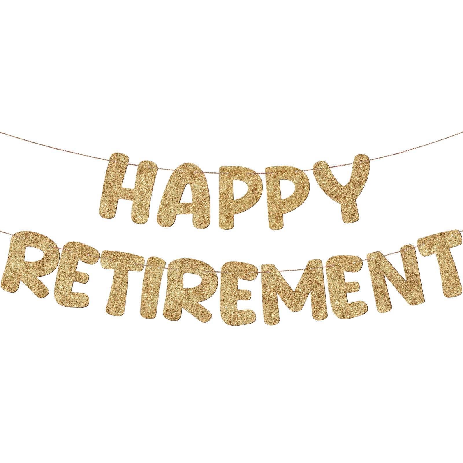 Photo 1 of Fulmoon Pre Strung Happy Retirement Banner Glitter Retirement Sign Funny Official Retired Decor Party Decorations Supplies for Men Women Gifts (Champagne Gold)
